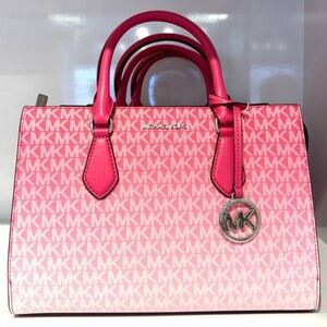 Michael Kors Sheila Medium Signature CZ Logo Satchel Crossbody Bag Dragonfruit